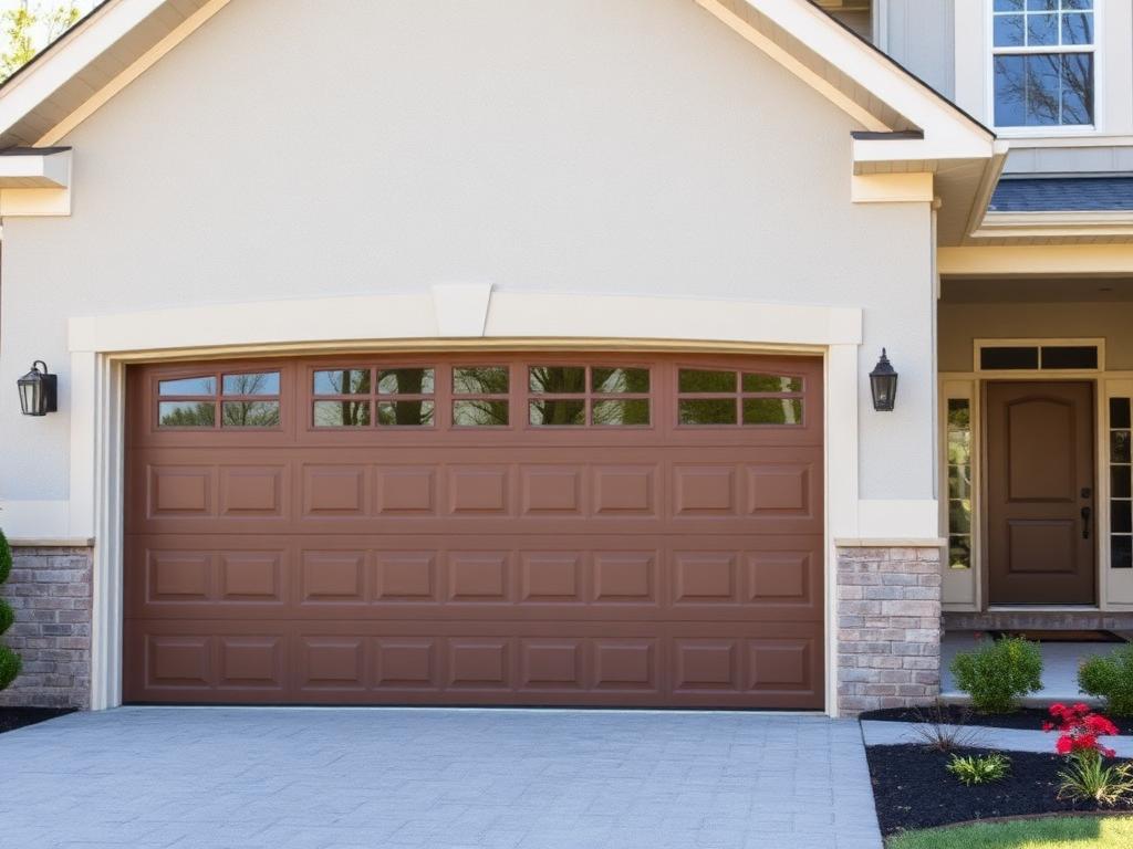Insulated carriage-style garage door on a suburban home